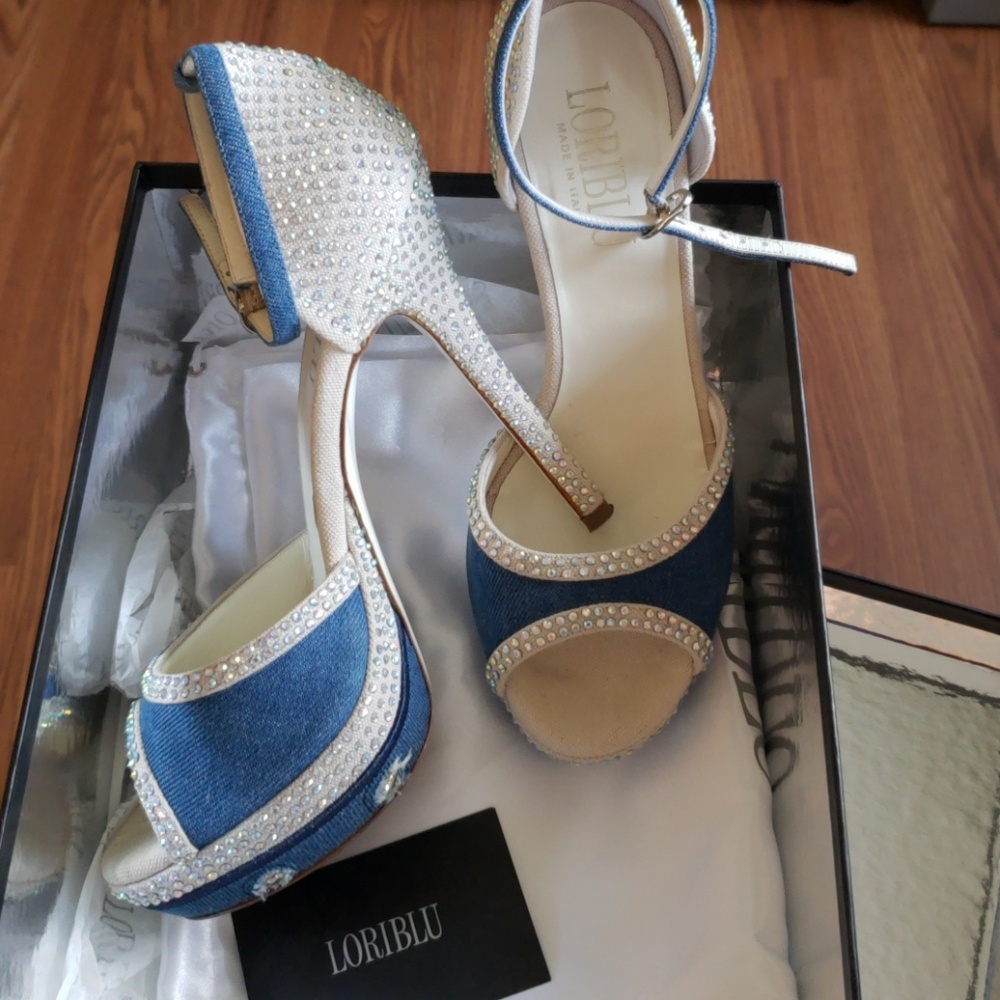 Women's Fancy Jean Material Rhinestone Heels Shoes